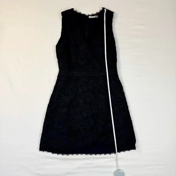Alice + Olivia Lennon V-Neck Black Lace Mini Cocktail Dress Women's 4 Scalloped - Picture 8 of 16